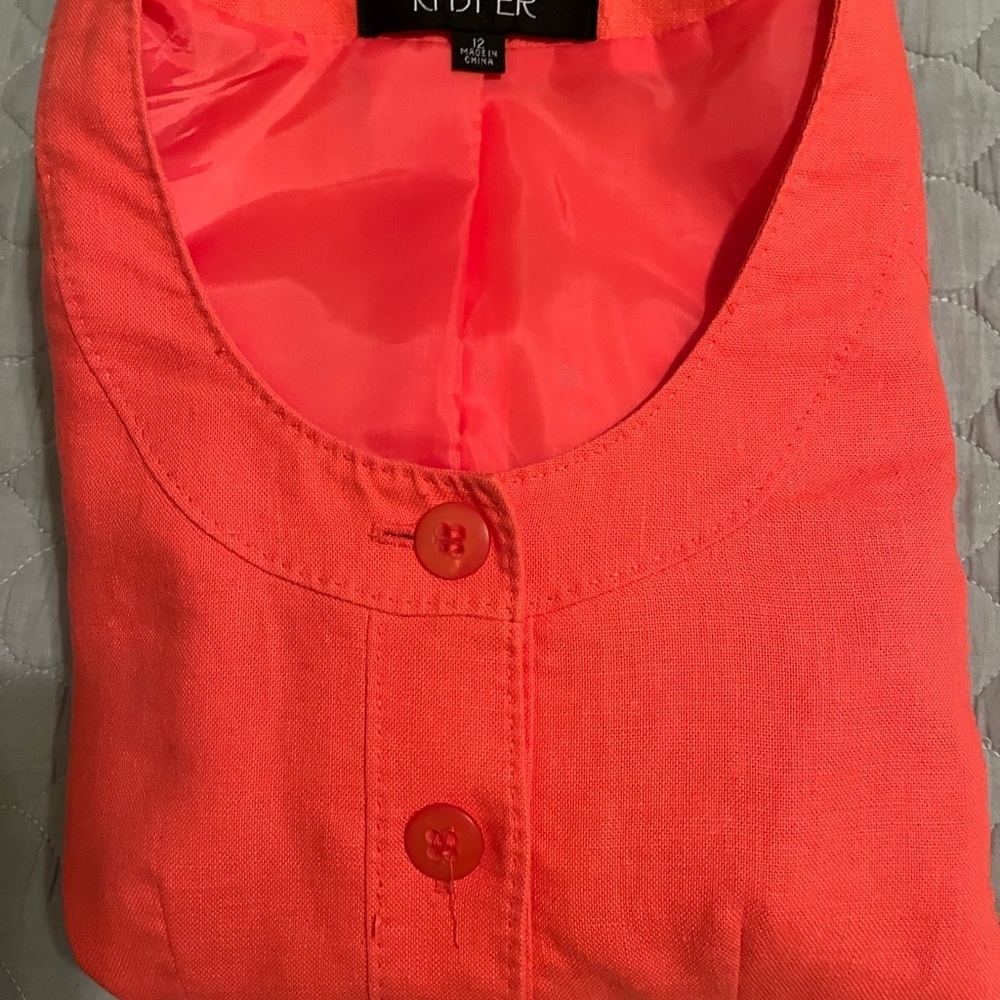 KASPER~100% LINEN~CROPPED BLAZER~CORAL~12 - Picture 10 of 10